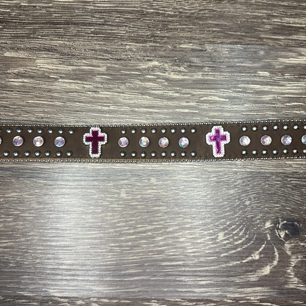 Western kids belt with Rhinestones pink cross belt